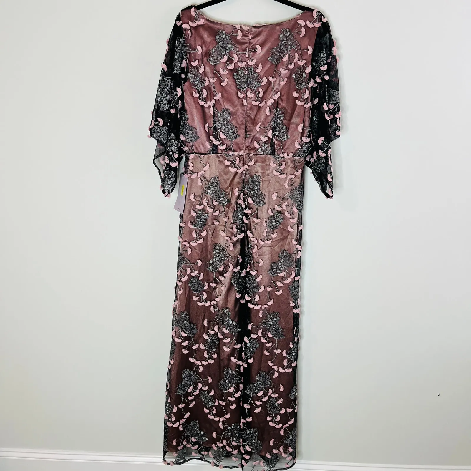 NEW JS Collections Embroidered V Neck Dress Blush multi floral Maxi gown Size 10 - Image 5