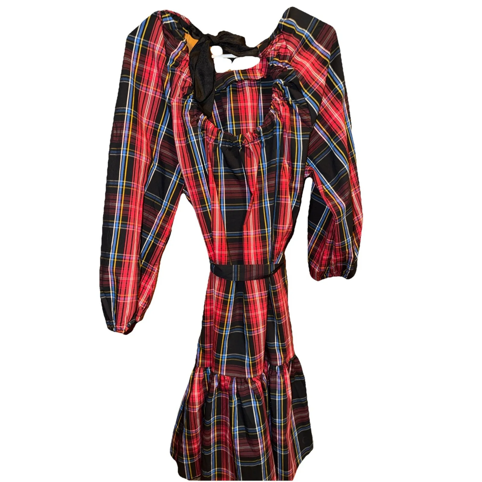 Draper James RSVP Tiered Red And Black Christmas Dress With Bow - Image 8