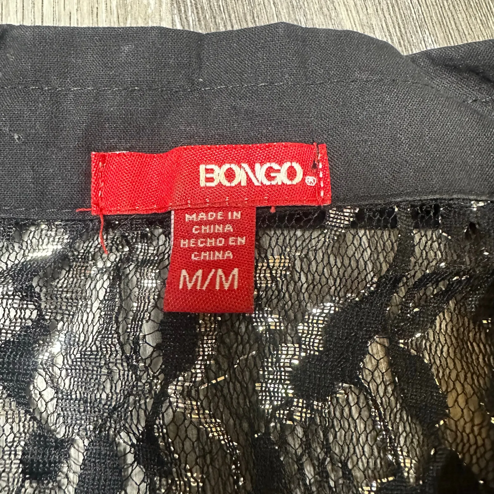 Bongo Y2K Black Metallic Silver Lace Button Front Shirt - Image 3