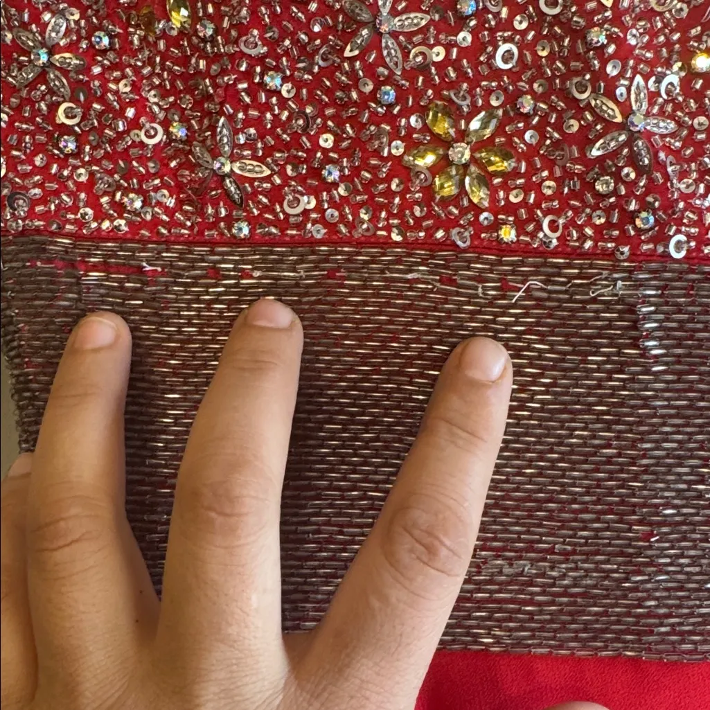 Wow prom&pageant Strapless Red and Gold ,silver Dress Size 10 - Image 8