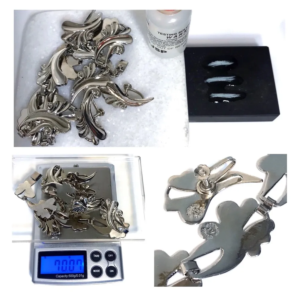 1940’s RHODIUM PLATED SOLID 925 STERLING CHOKER NECKLACE & EARRING STUNNING SET Silver - Image 5