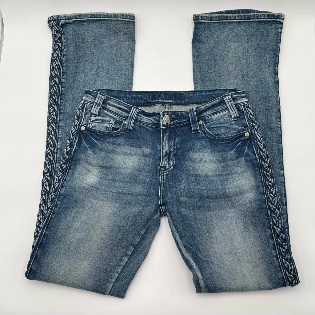Rock & Roll Cowgirl Jeans Womens Size 30x34 Bootcut Stretch Denim Braided Y2K - Image 4