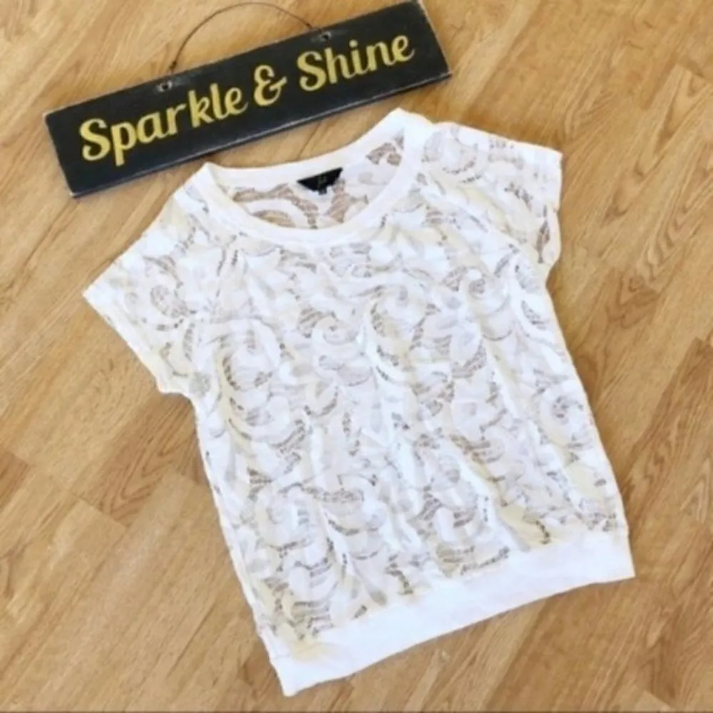 Jack by BB Dakota Top M Lace Knit White Coverup Boho Flirty Short Sleeve - Image 3