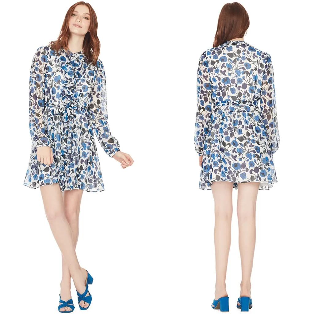 Saloni Tilly Floral Silk Mini Dress in Forget Me Knot Size 2 Blue - Image 5