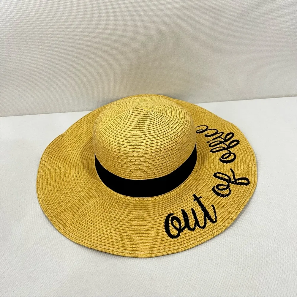 Sun hat Wide Brim Hat with Black Band "Out Of Office" Embroidery Tan Packable - Image 7
