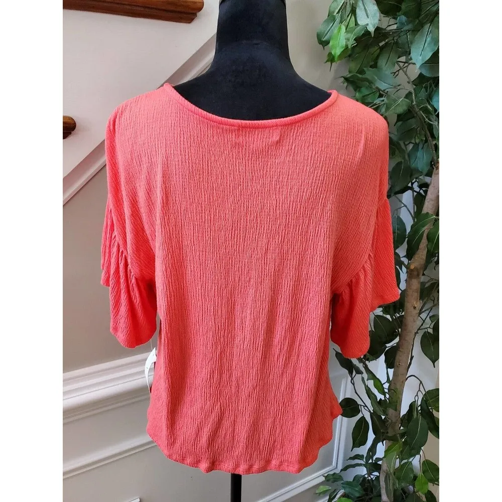 Ten Sixty Sherman Women's Coral Round Neck Half Sleeve Casual Top Blouse Size L - Image 7