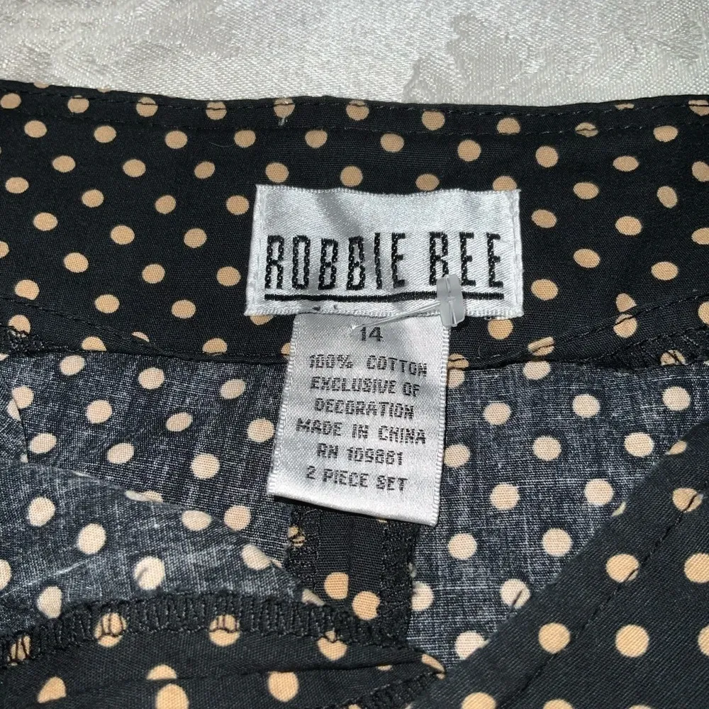 Robbie Bee Black Tan Polka Dots Gathered Full Knee Length Skirt Size 14 - Image 6
