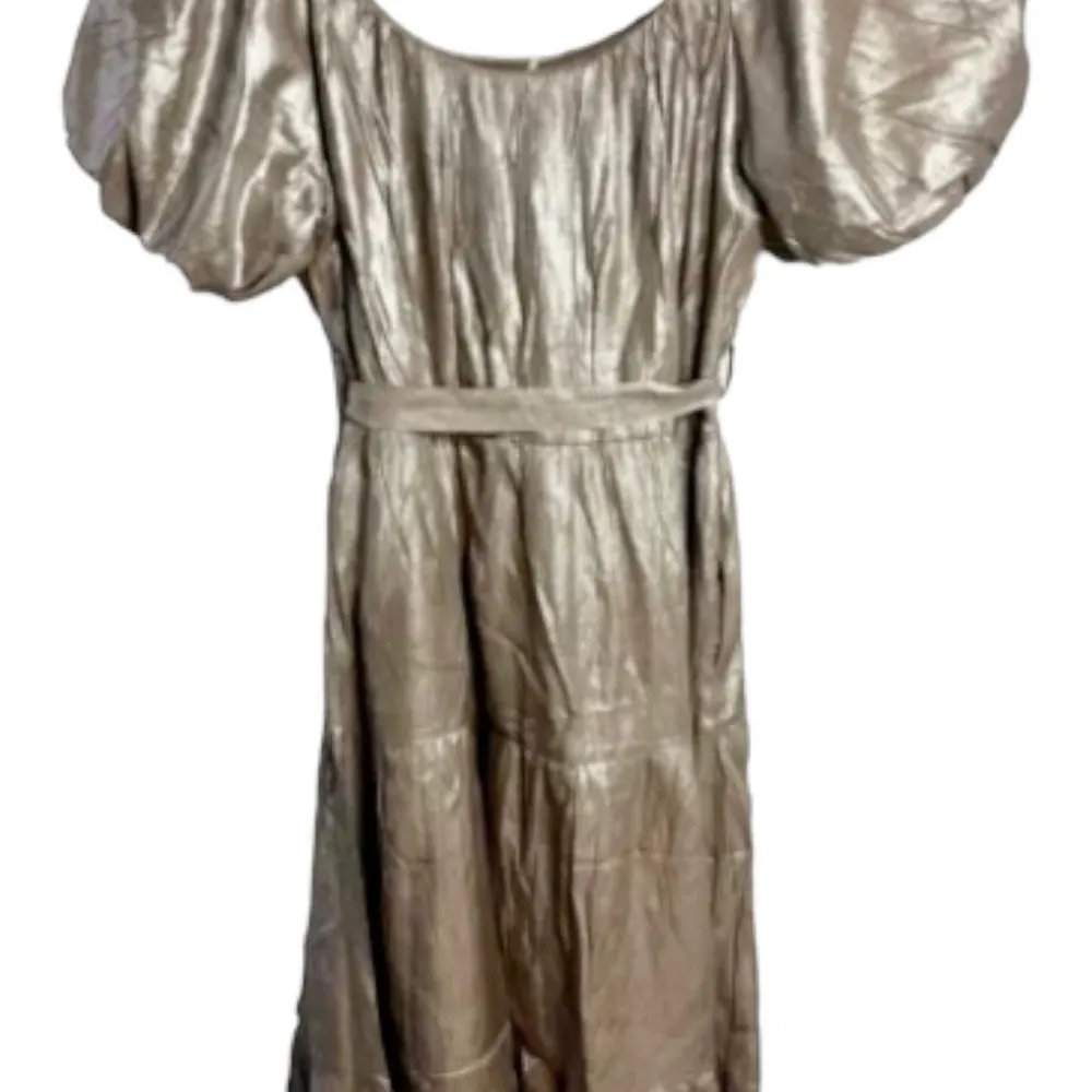 Melloday Bronze Square Neck Tiered Dress Puffed Sleeves Sz L NWT MSRP: $250 - Image 5