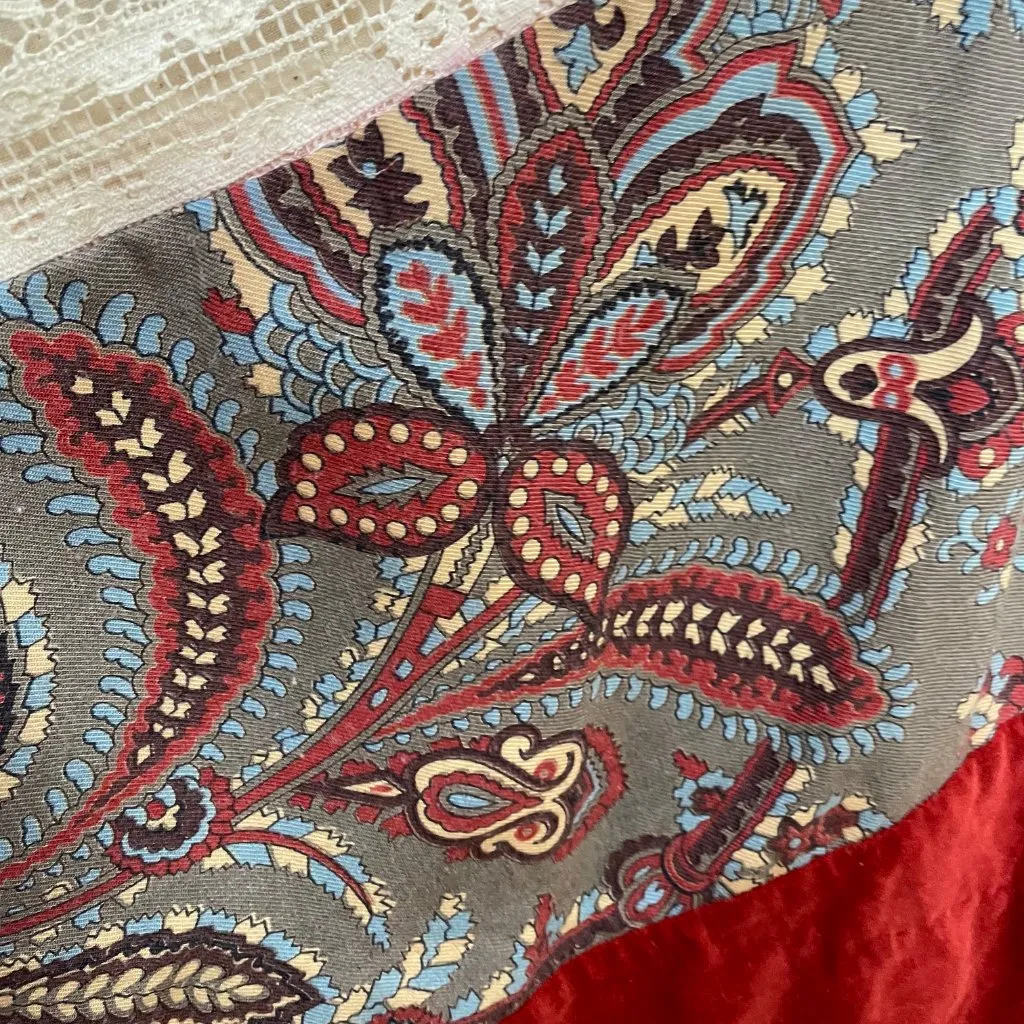 Vintage 70s Chessa Davis Patchwork Skirt Brown Lace Velvet Maxi Belt Hippie Boho - Image 11