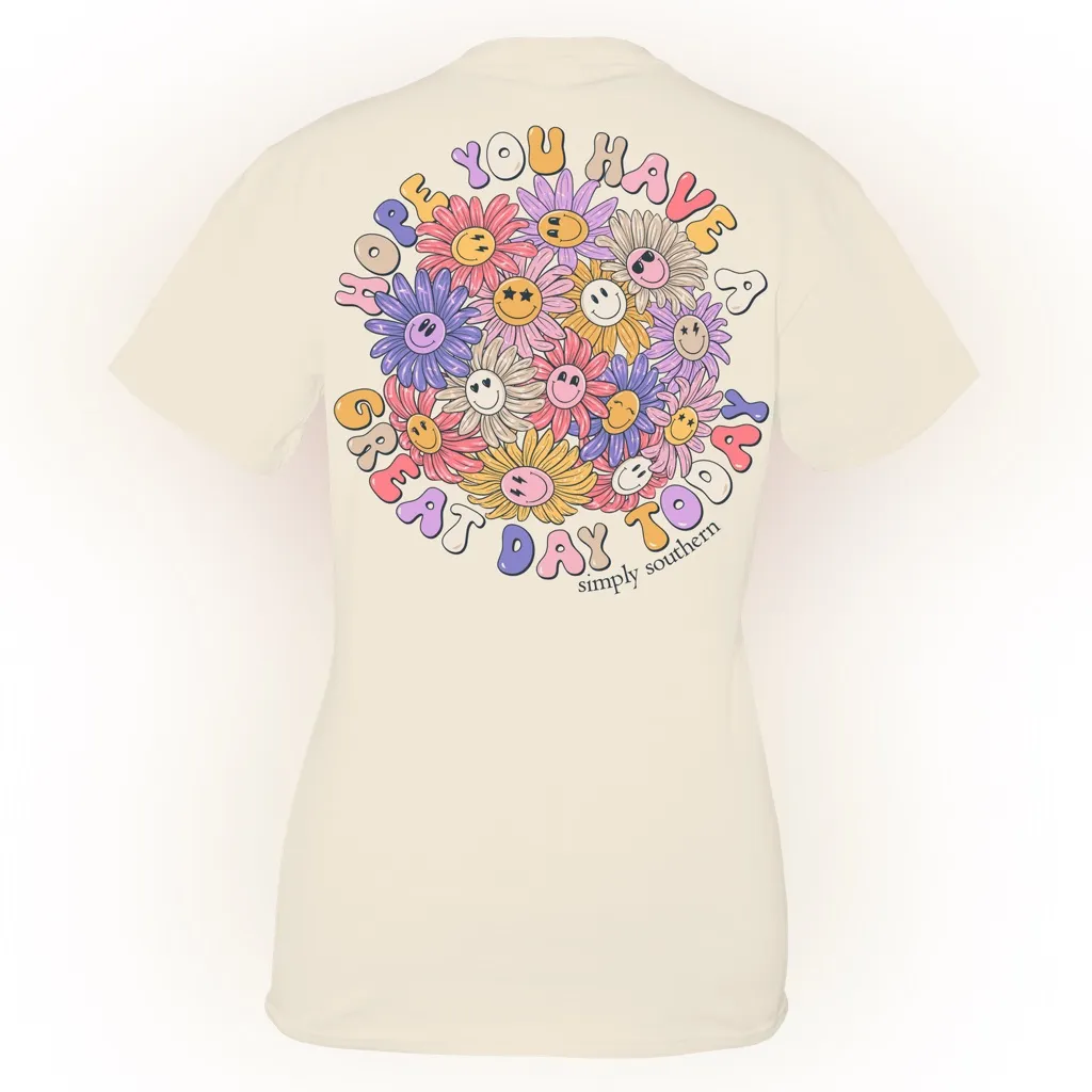 Simply Southern Tan Great Day Smile Flower Motivation T-Shirt - size XL - Image 10