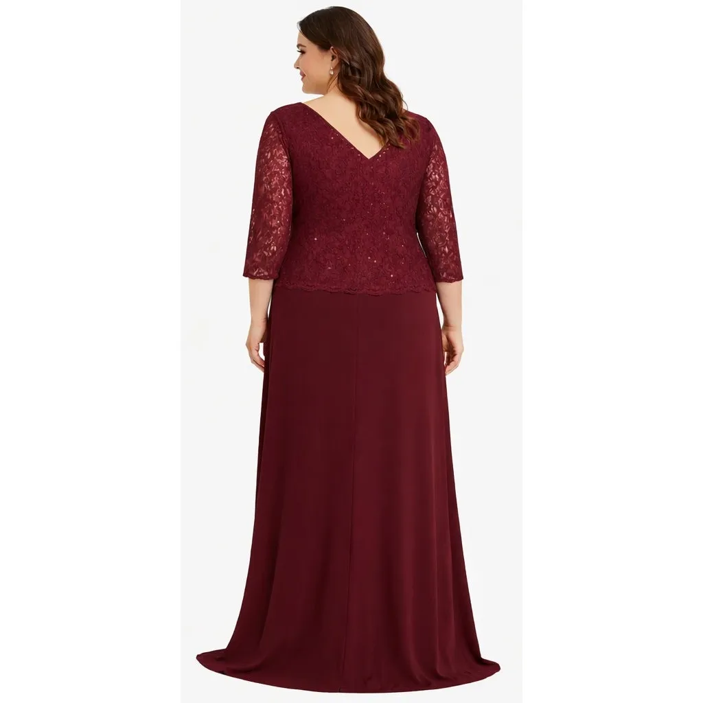 May Queen Burgundy Lace Sequin Chiffon Formal Gown 3XL NWT Red Size undefined - Image 4