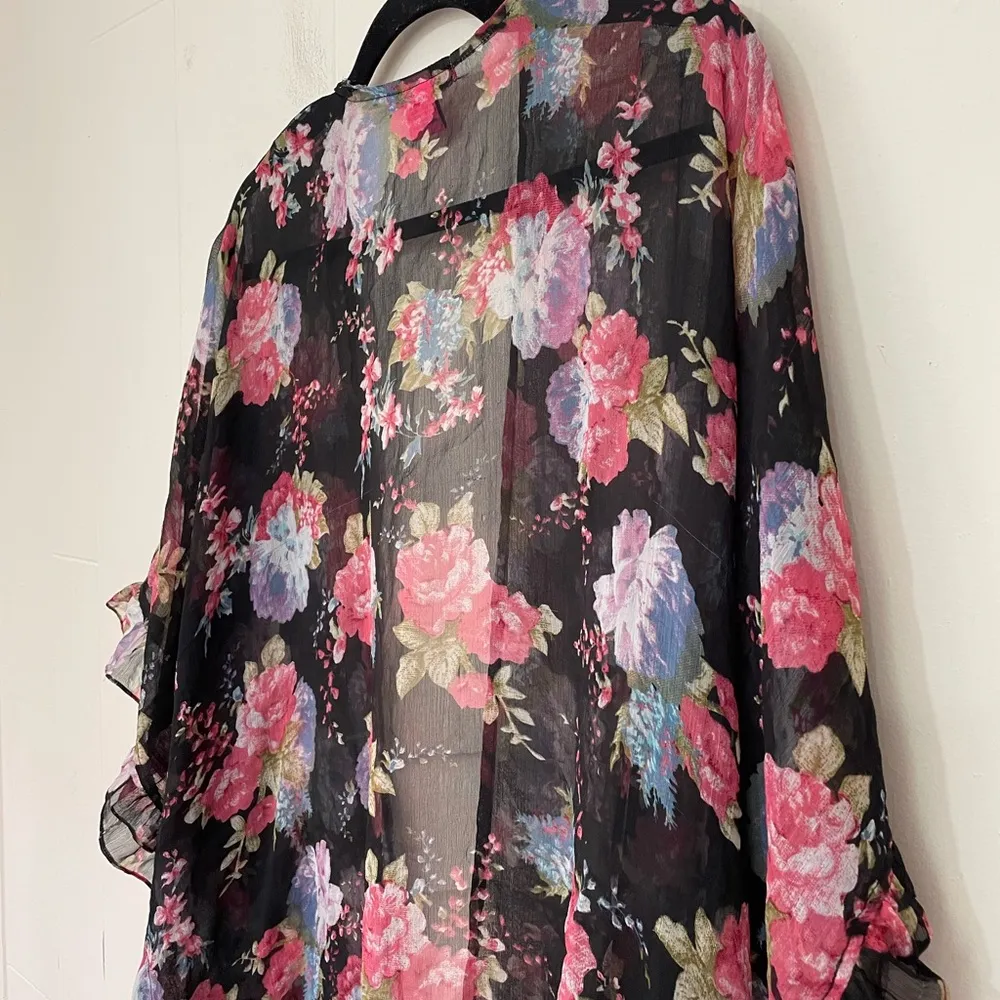 Betsey Johnson Floral Sheer Kimono Duster Ruffle Sleeves ~ Women’s Size OSFM - Image 9