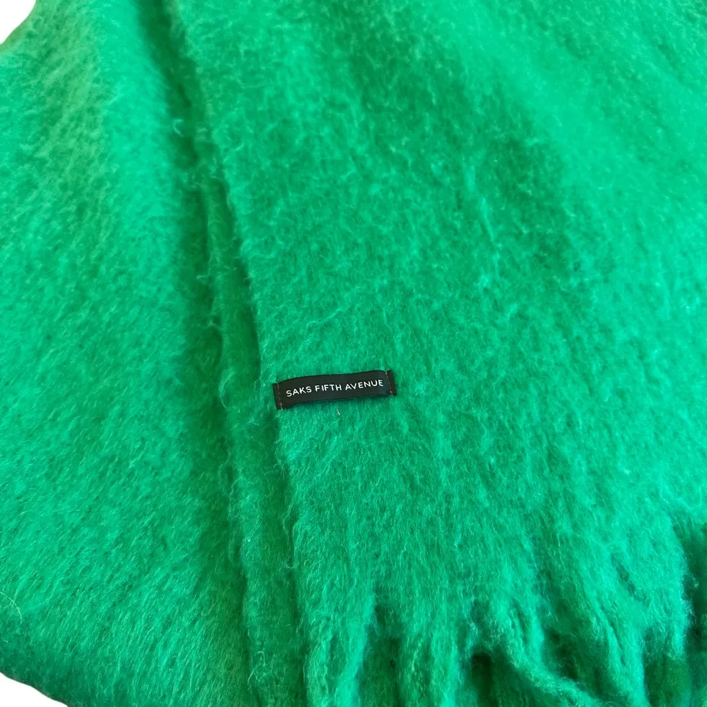 Saks Fifth Avenue Kelly Green Fuzzy Scarf Fringe Oversized Cozy Warm Bold - Image 6