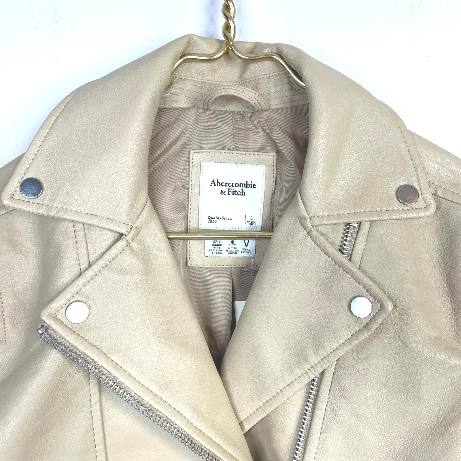 Abercrombie & Fitch Vegan Faux Leather Moto Motorcycle Jacket Womens L New NWT - Image 4