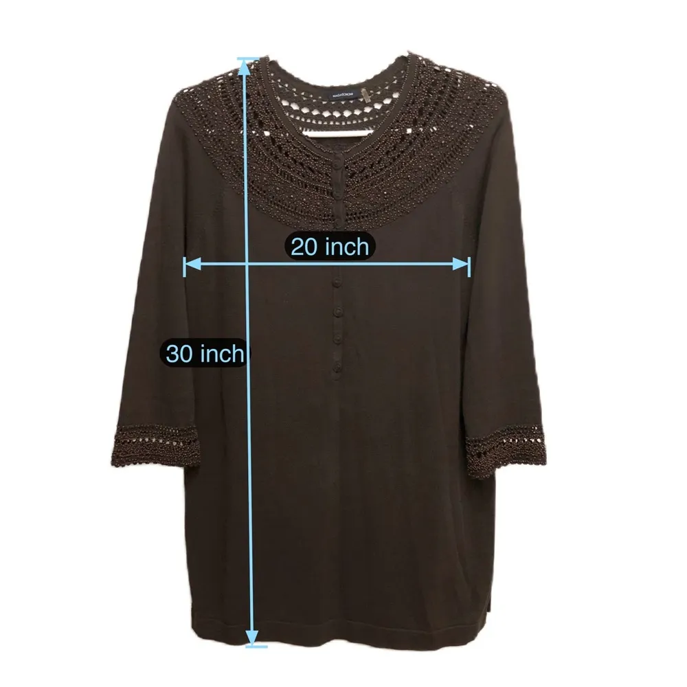 Magaschoni Women Beaded Embellished Crochet Sweater Cotton Button Blouse Brown L - Image 6