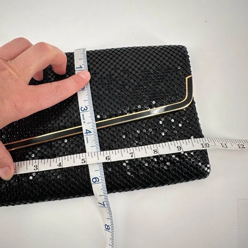 Vintage Women's Chainmail Metallic Mesh Purse Clutch Handbag Black Gold Small - Image 3