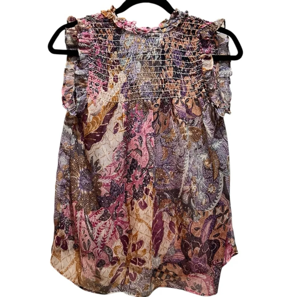 MISA LOS ANGELES AGOT TOP sleeveless ruffles smocked sheer floral size XS NWT - Image 3