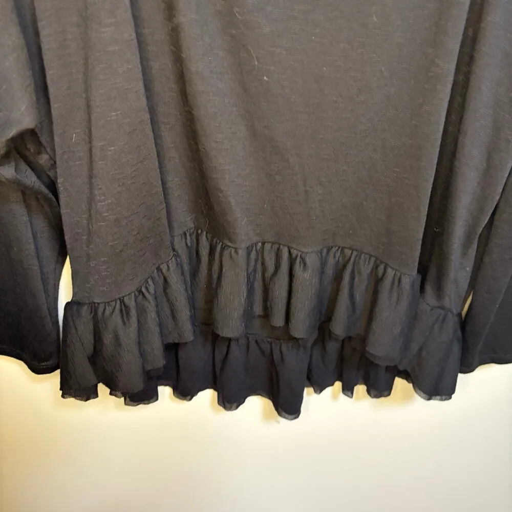 Green Envelope Black Long Sleeve Peplum Blouse Small Cropped Boatneck Staple - Image 10