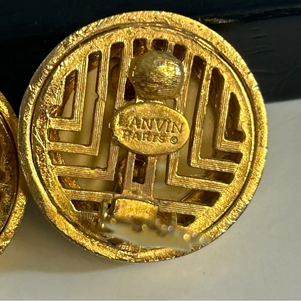 Lanvin Paris Vintage Button Gold and Cream Clip Earrings - Image 9