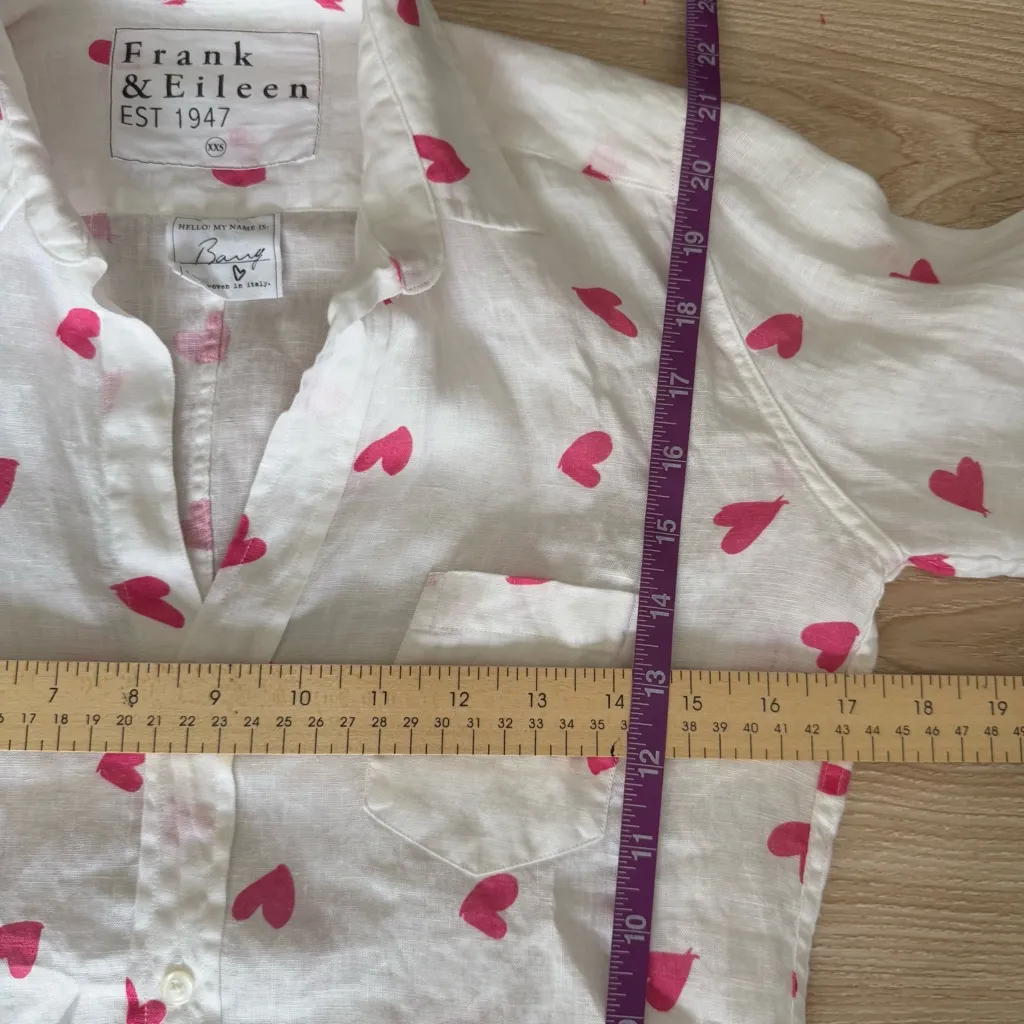 Frank & Eileen XXS Barry Button Up White Shirt Pink Hearts Linen - Image 8