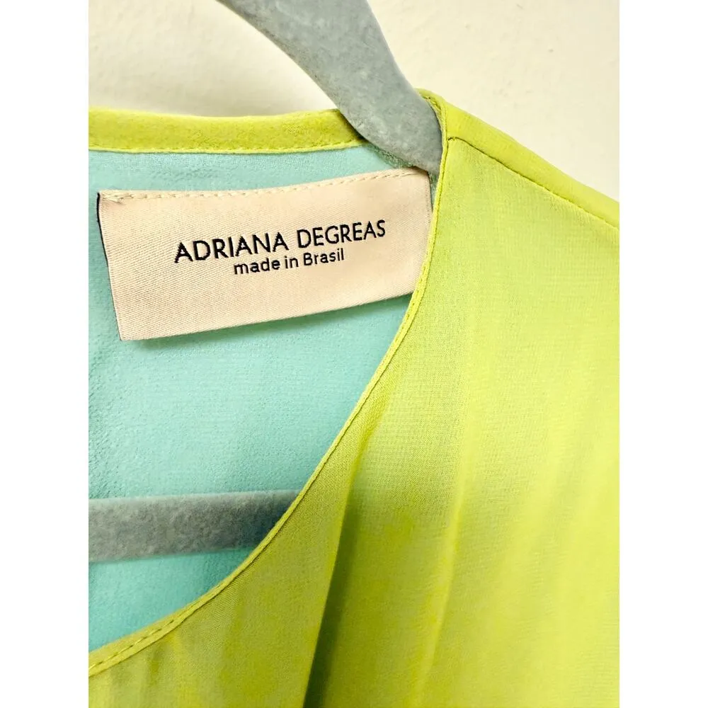 Adriana Degreas Short Sleeve Asymmetric Midi Dress Yellow Green Women's Size S - Image 2