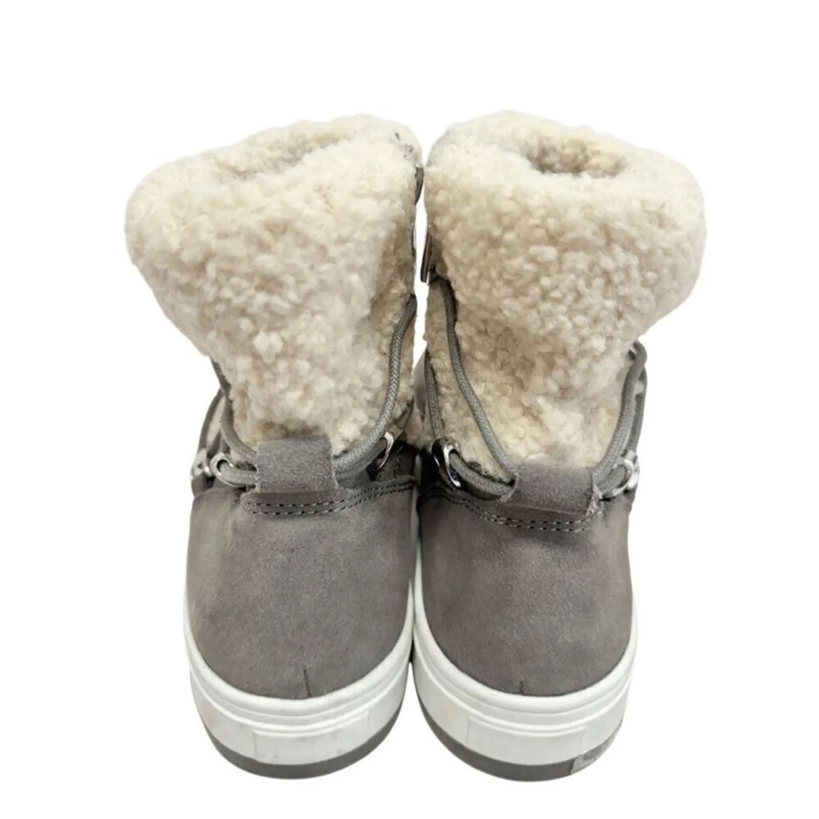 Blondo Boots Size 9.5 Waterproof Gray Cream‎ Suede Shearling Upper Lace Up - Image 7