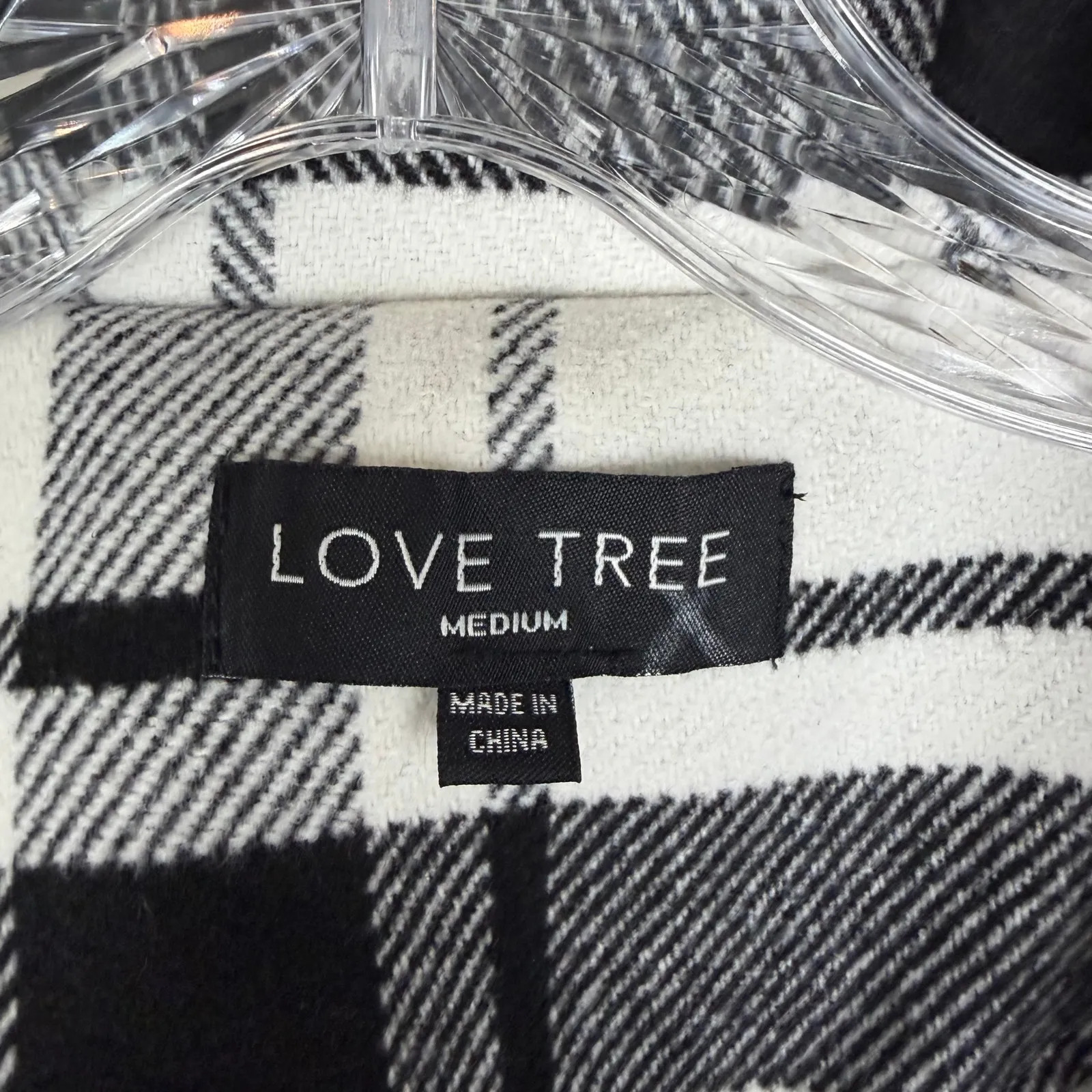 Love Tree Womens Flannel Shacket Size Medium Black White Plaid Oversized Relaxed - Image 3