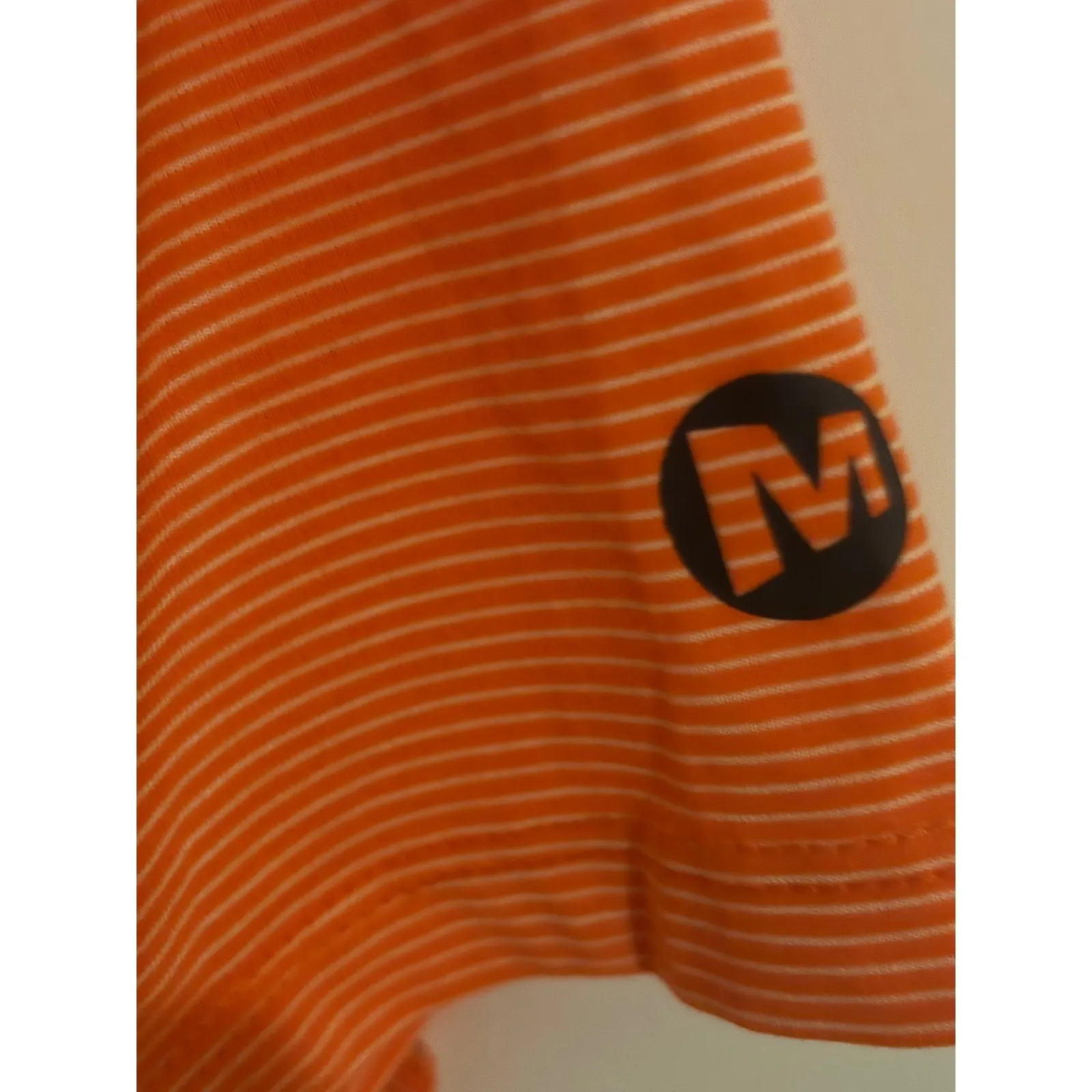 Merrell Women Orange Striped V Neck Athletic T Shirt Top Size L - Image 4