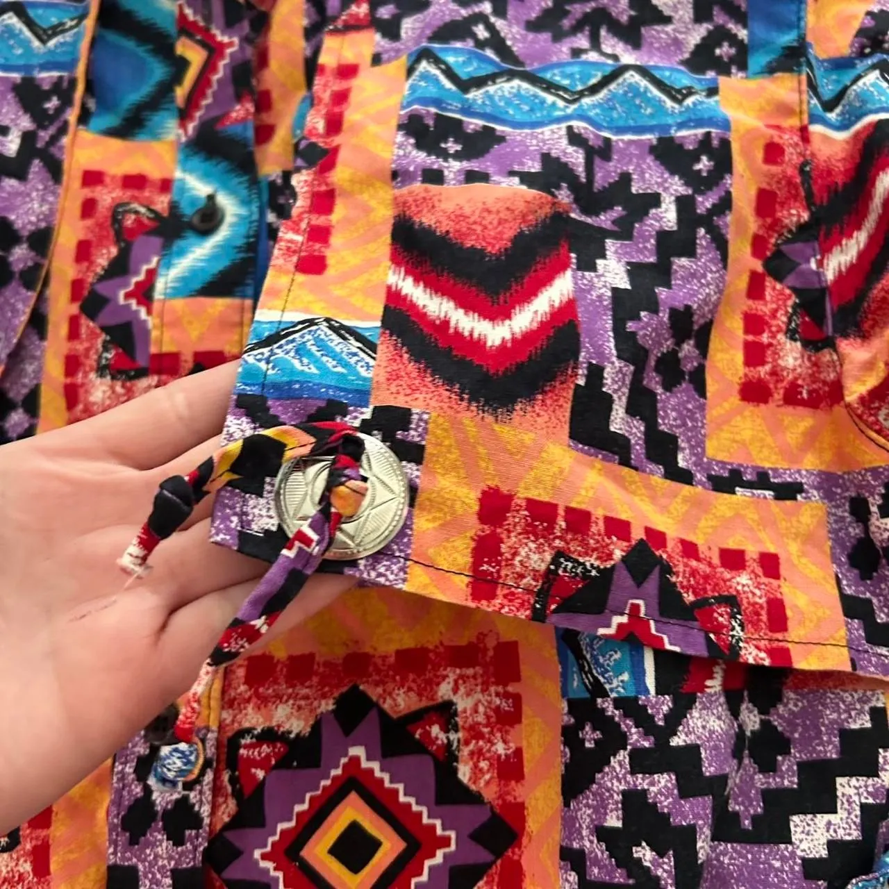 Vintage Frontier Series retro Geometric Western Button Shirt 80s Cowgirl small Orange - Image 6