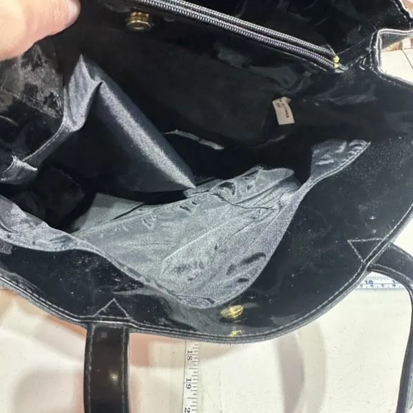 Falchi Sport‎ Black Shoulder Tote Bag Logo Smooth Canvas Patent Leather Straps - Image 15