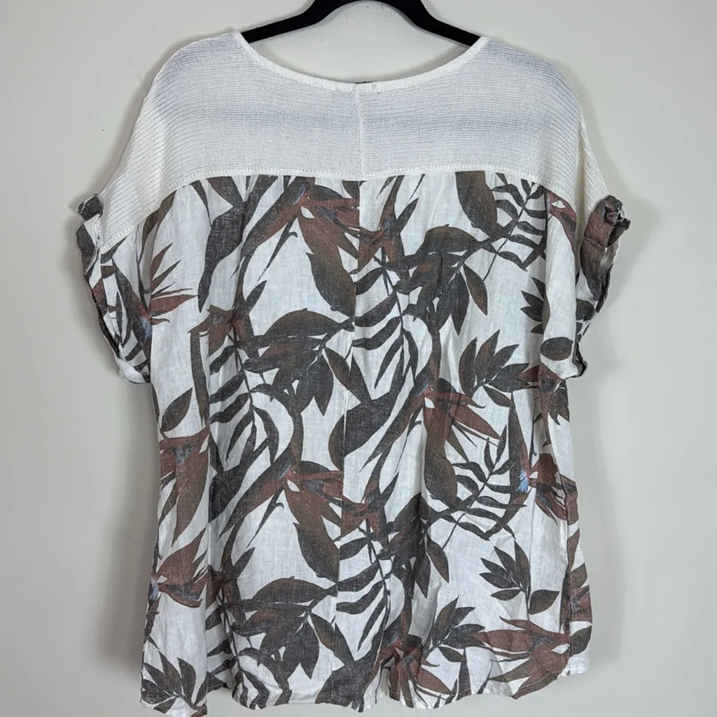 Lungo L’Arno 100% Linen Bird‎ of Paradise Print Made in Italy Blouse Size 1X White - Image 5