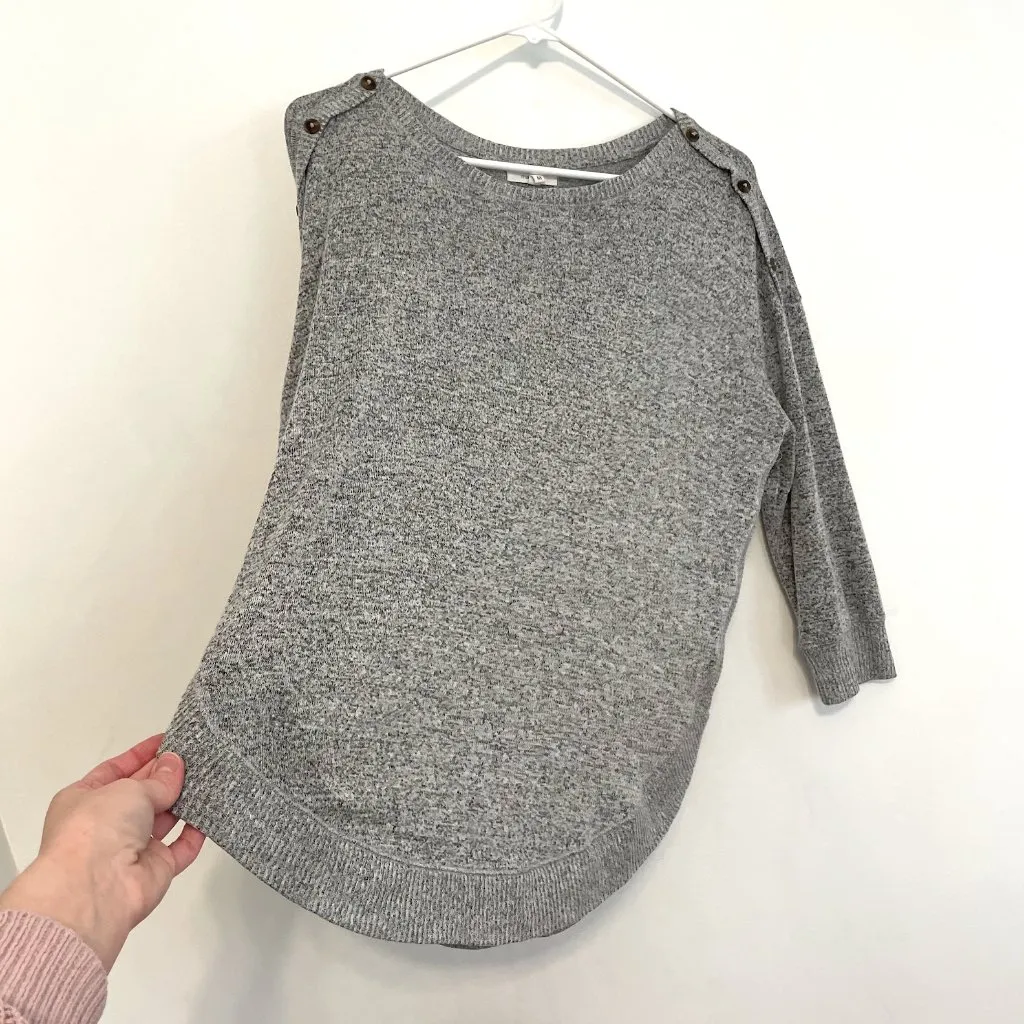 MAURICES Haven Button Shoulder Boat Neck Fleece Sweatshirt Gray Grey 3/4 Sweater - Image 11