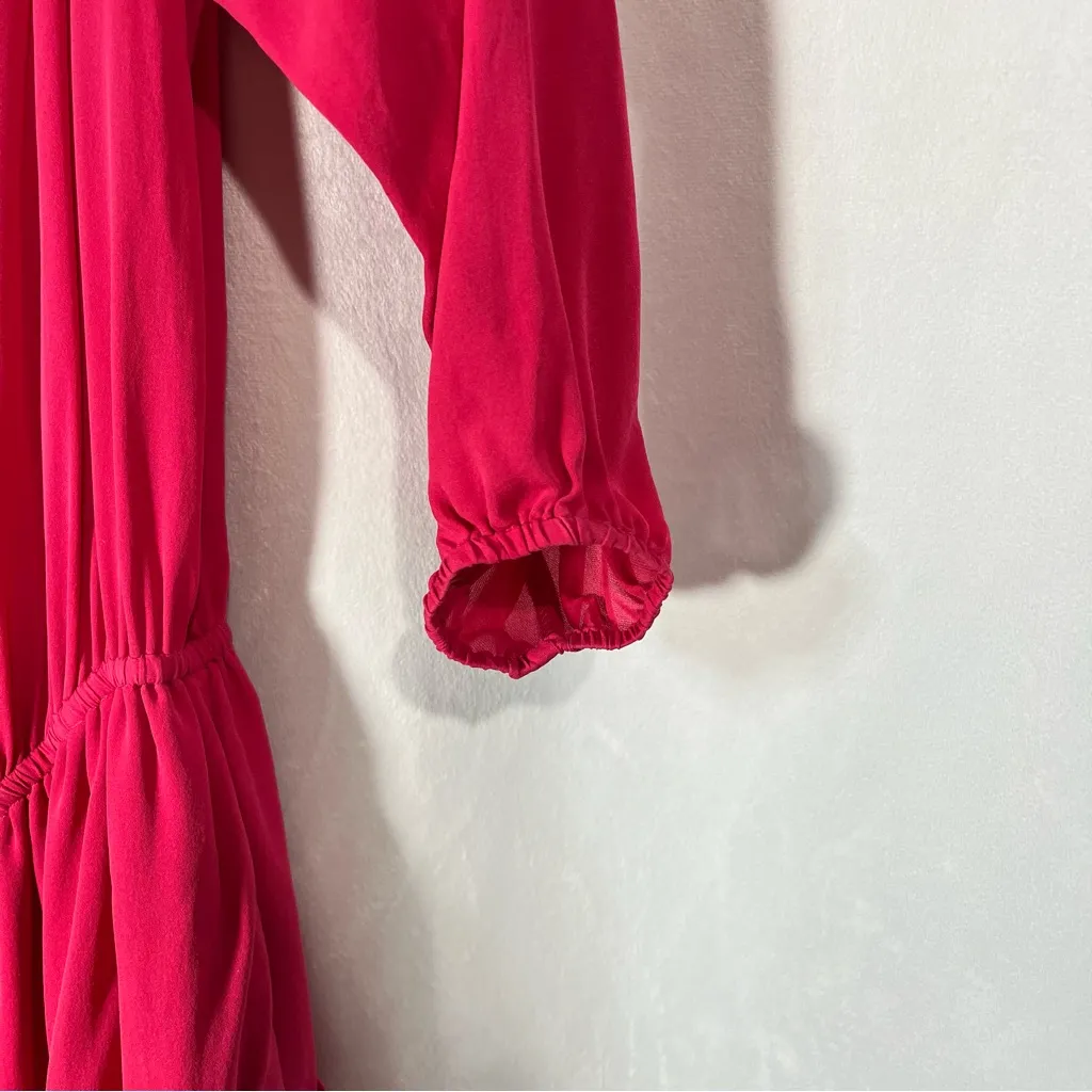 Hot Pink 100% Silk Ruffle Mini Dress Size‎ Size M - Image 5