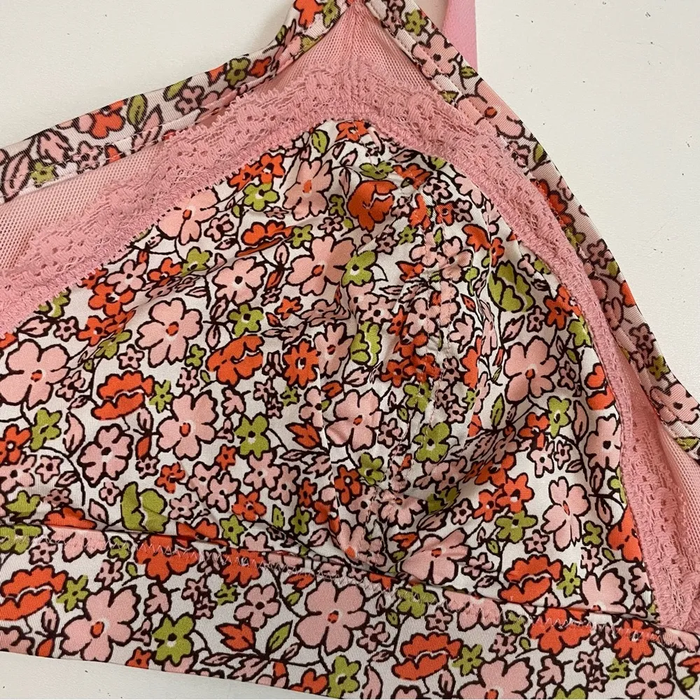 Aerie Bralette Bra Lace Floral Lined Retro Boho Adjustable Straps Band Pink - Image 2