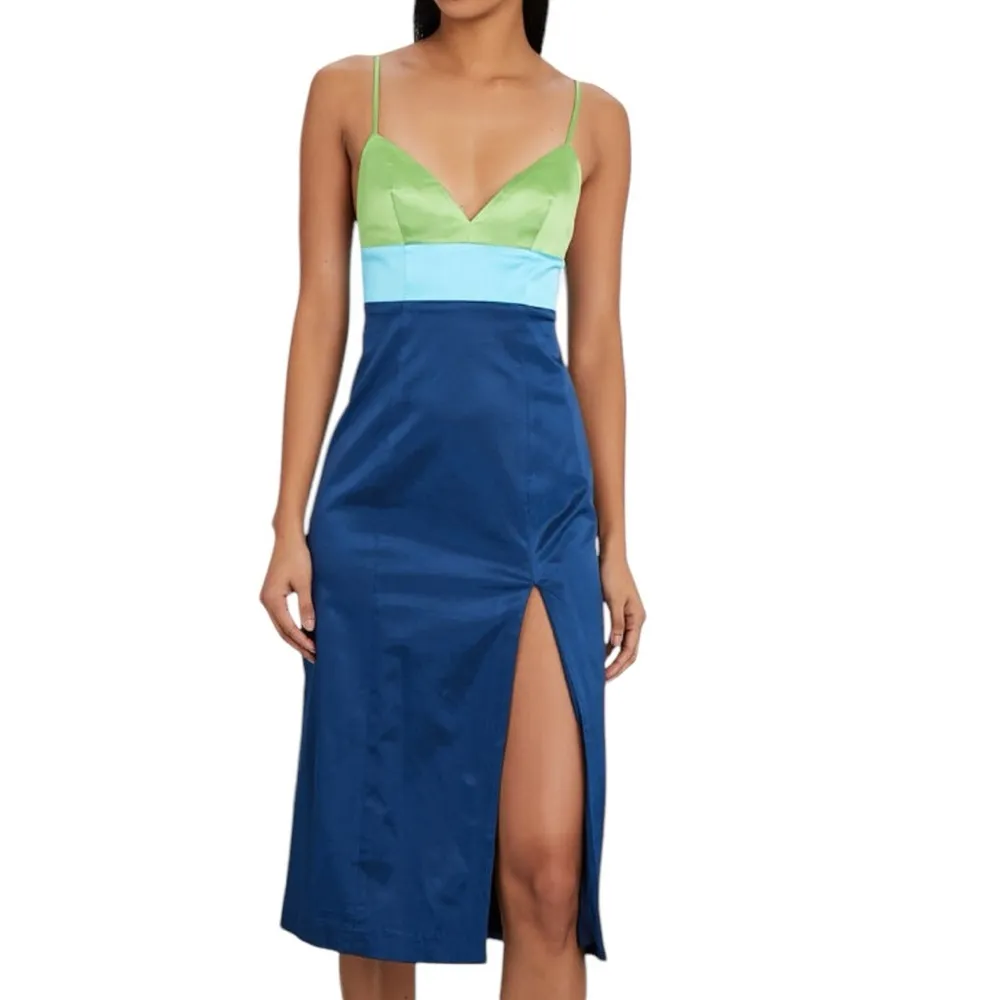 STAUD - NWT Ellis Colorblock Satin Y2K Midi Slit Dress Sz 6 - Image 2