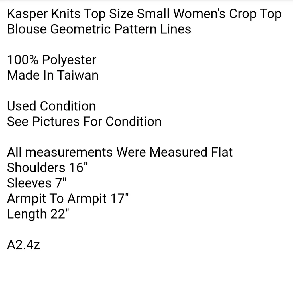 Kasper Knits Top Size Small Women's Crop Top Blouse Geometric Pattern Lines - Image 6