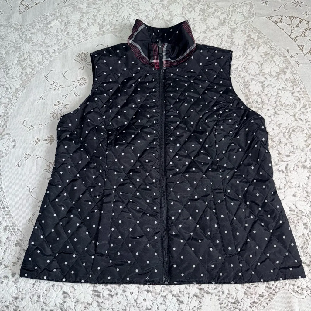 CJ Banks Women’s Black and Red Plaid Reversible Polka dot Vest Size M/L Size M - Image 3