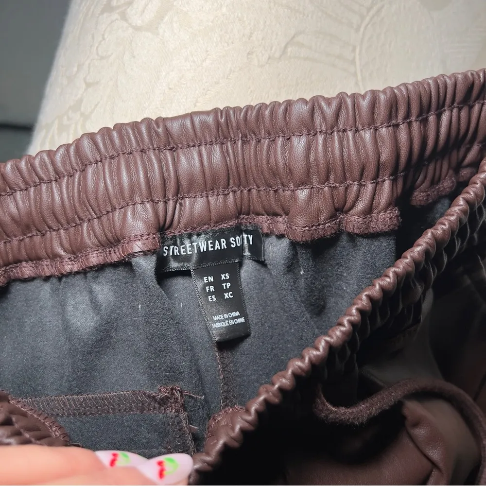 Streetwear Society Leather Joggers Brown Pants Size XS - Image 3