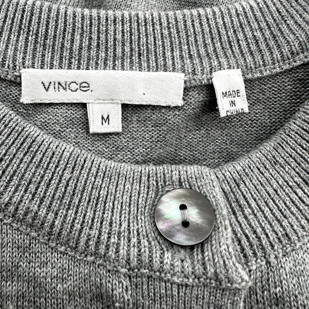 Vince Button Up Sweater Dress Cardigan 3/4 Sleeve Pockets Cashmere Gray Medium - Image 2