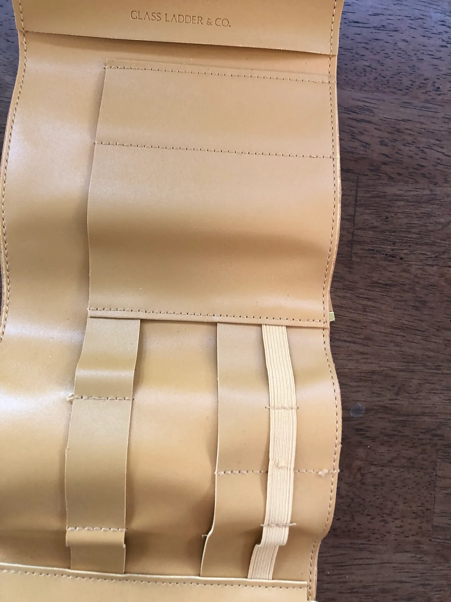 Pacific&Co Glass Ladder &  Small Travel accessory, faux leather, width is 6.5. Closed measures 5, open measures 18, New  - Image 2