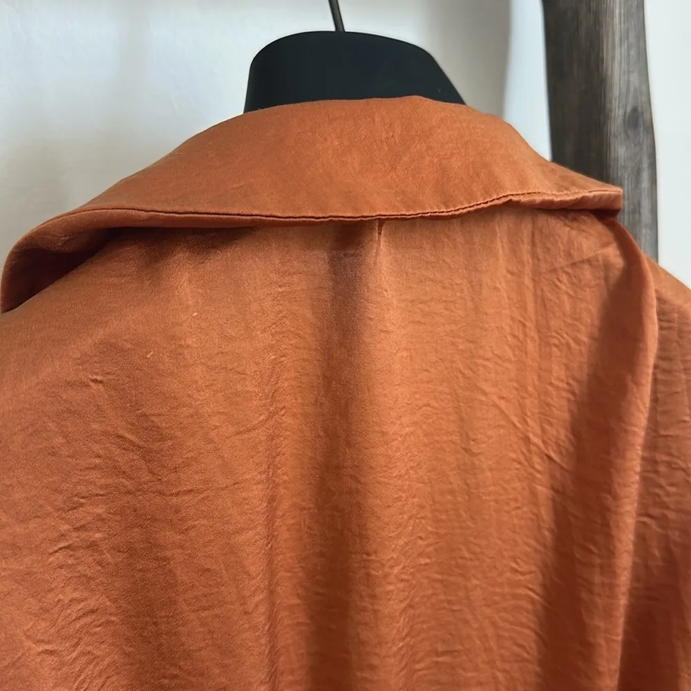 Johnny Becca Rust Orange Camel Satin Wrap Dress - Image 9