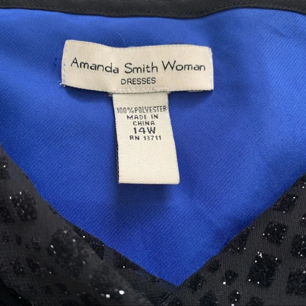 Amanda Smith Blouse Top Dressy Blue Black Sparkle Cowl Neck Sleeveless Plus 14W - Image 2