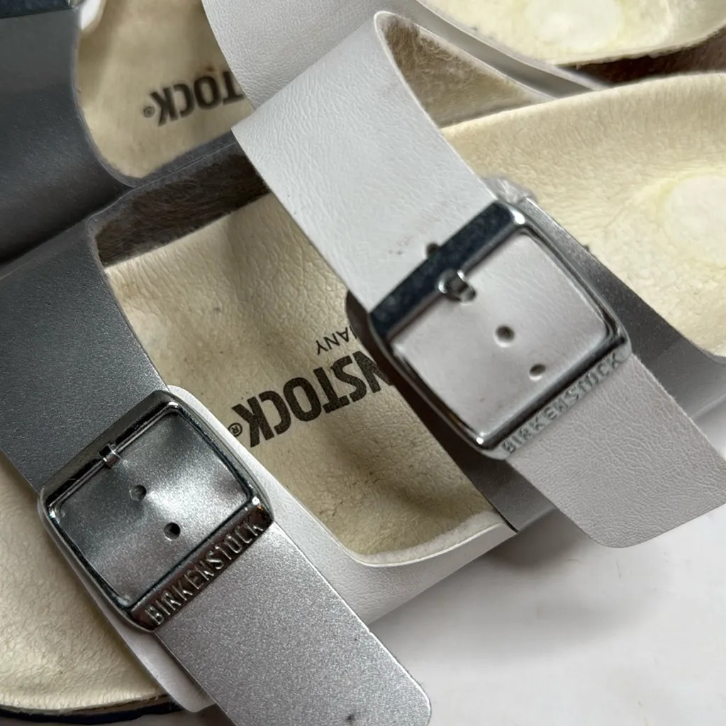 BIRKENSTOCK Arizona White Silver Double Strap Leather Narrow Sandals S-375 36 EU - Image 6
