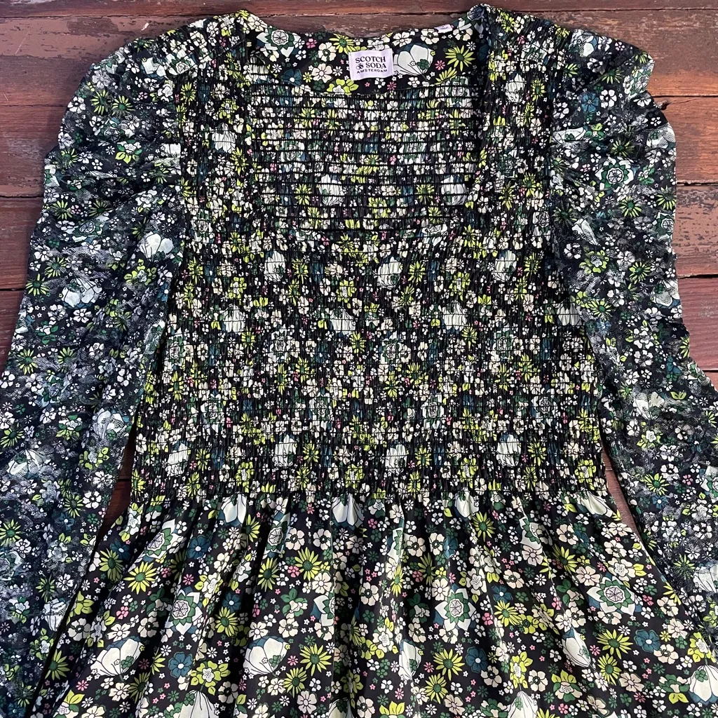 Scotch & Soda Maison Floral Print Lace Smocked Cottage Core Midi Dress - S 💛🎀 - Image 15
