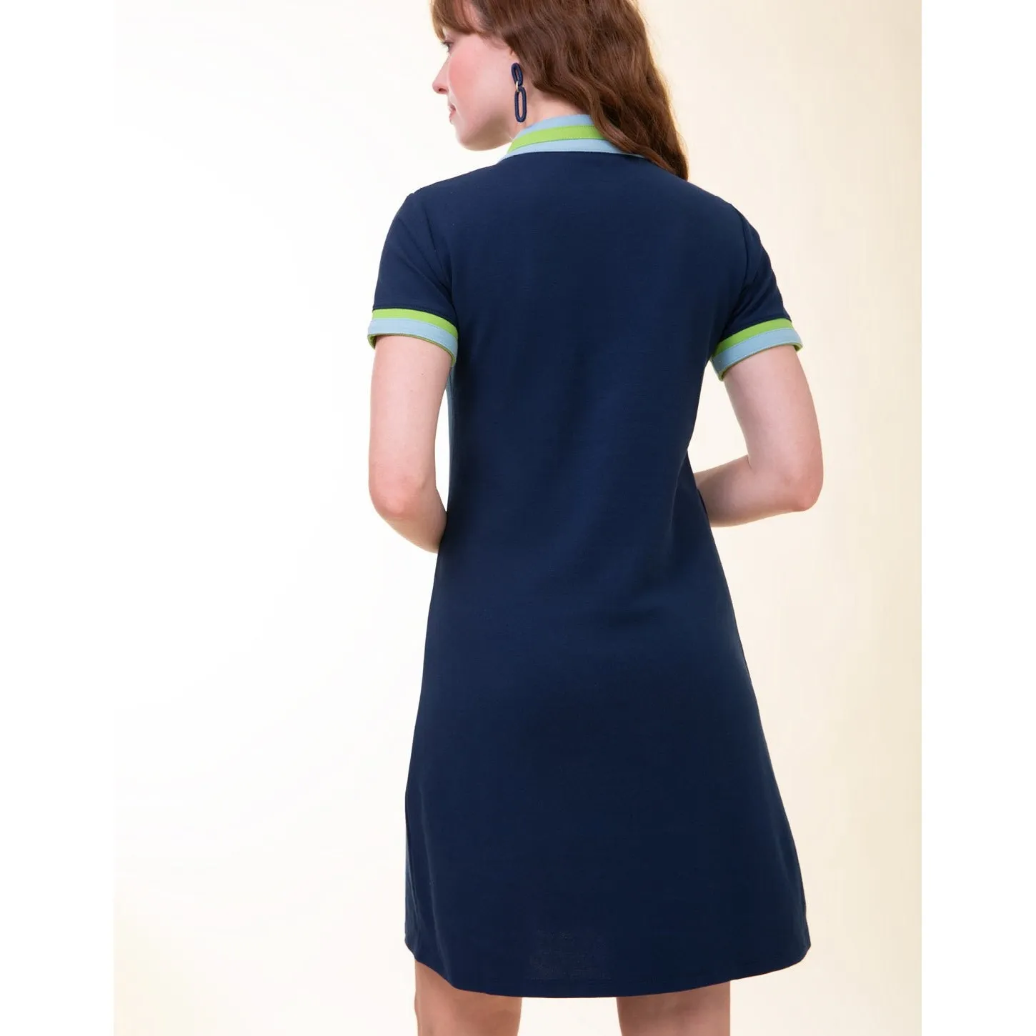 Spartina 449 Serena Short Sleeve Half-Zip Pique Dress Midnight Blue Small - Image 3