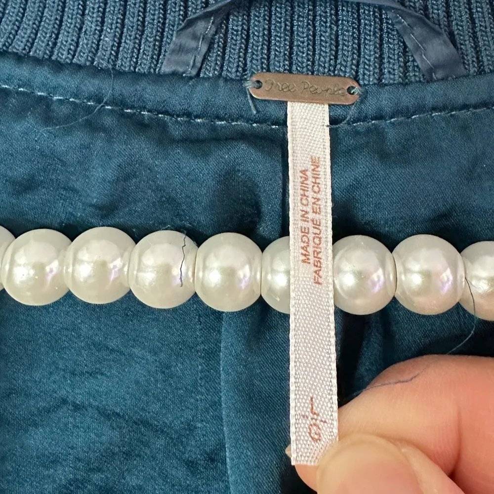 Free People Teal Quilted Jacket Large - Image 7