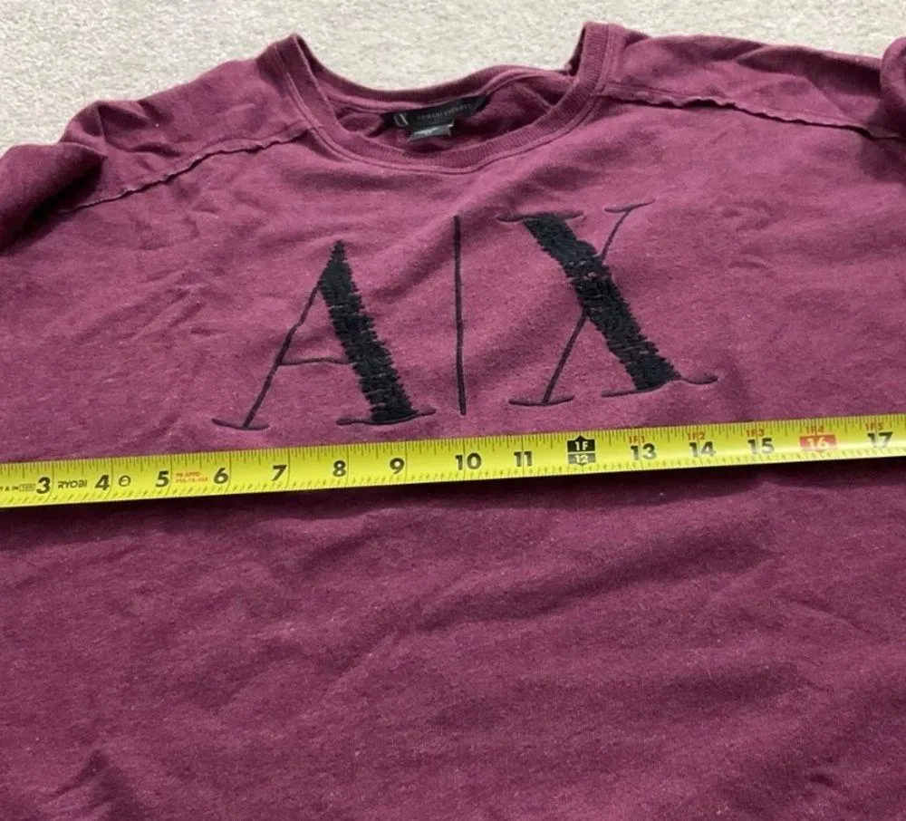 ARMANI EXCHANGE AX Womens Maroon Embroidered Logo Crop Sweatshirt Small - Image 7