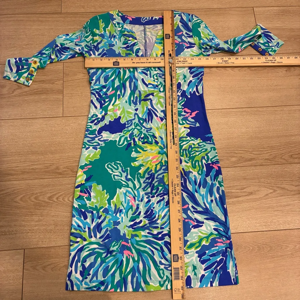 Lilly Pulitzer Riva Dress Blue Green Sea Shift Dress Pima Cotton Size XXS - Image 3
