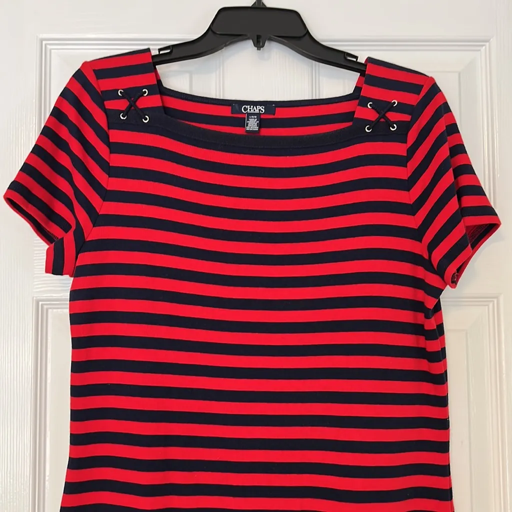 Chaps dress red and navy blue stripes L - Image 4