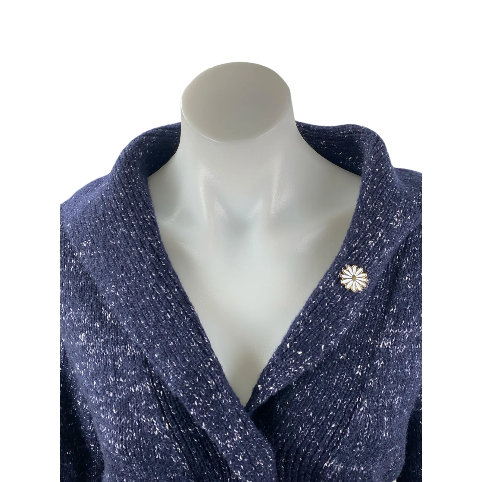 COS Women's Navy Blue Wool Knit Long Sleeve Button Up Cardigan Sweater Top Sz M - Image 2